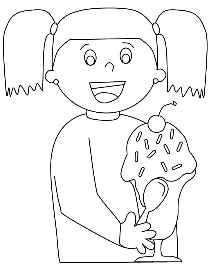 Раскраска  девочка с мороженым. Девочка