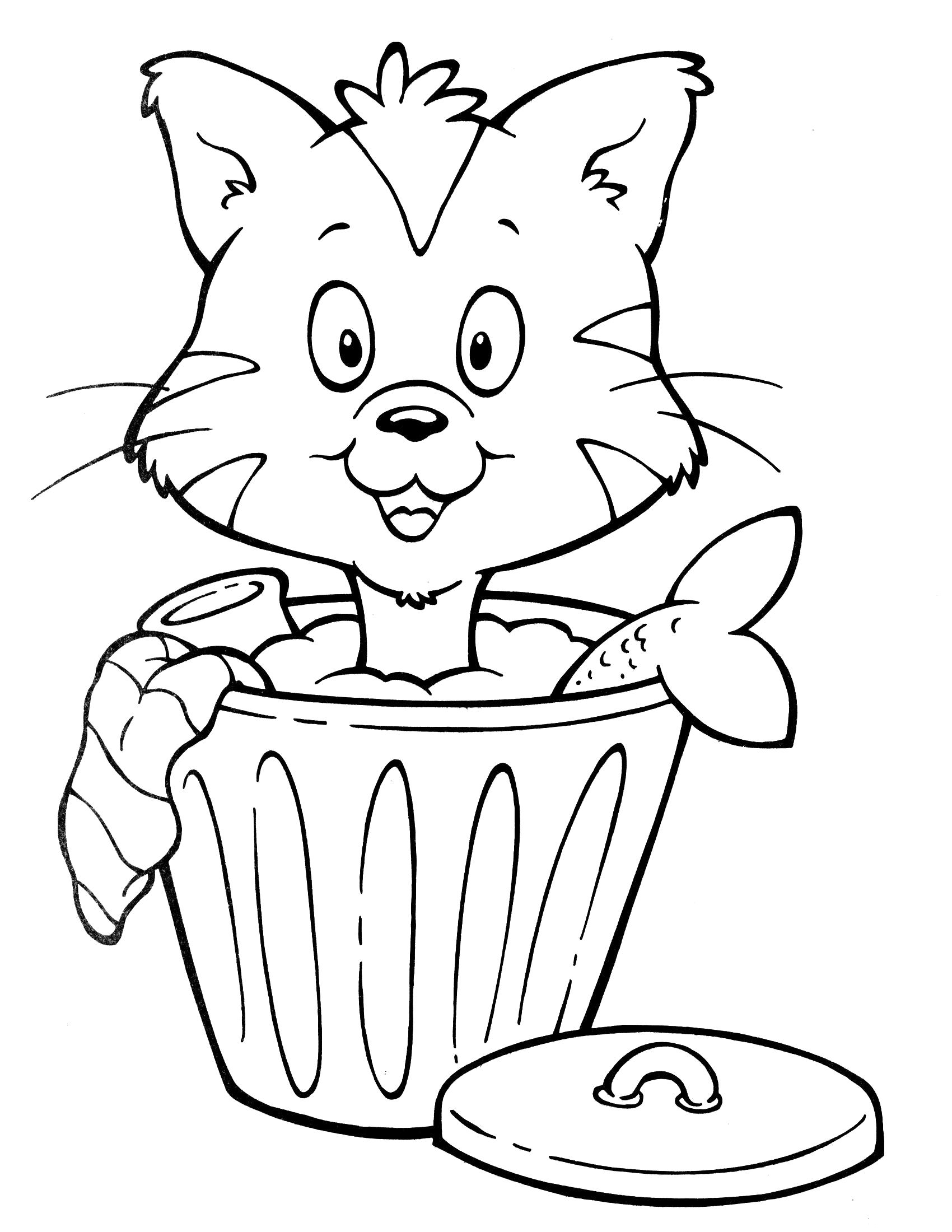 Название: Раскраска Кот в ведре. Категория: Домашние животные. Теги: кошка, кот.