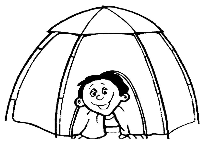 Раскраска Мальчик в палатке. 