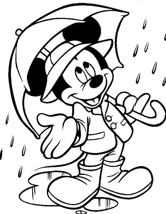 Раскраска Микки любит дождик. Скачать дождь.  Распечатать дождь