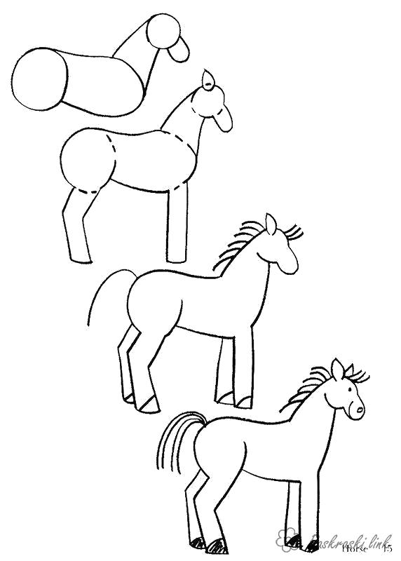 Раскраска  коня как нарисовать коня. Скачать как нарисовать.  Распечатать Учимся рисовать