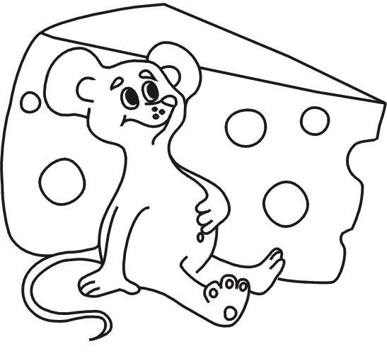 Раскраска Мышка наелась сыра. Скачать .  Распечатать 