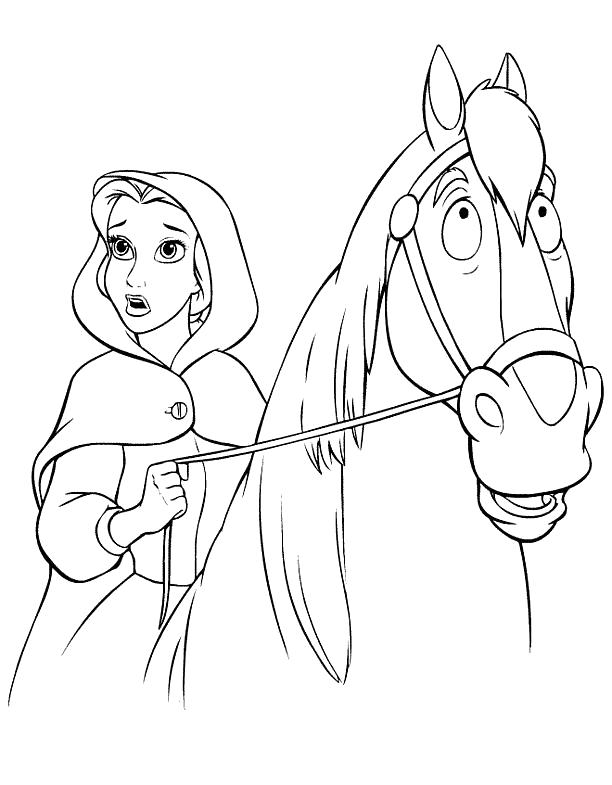 Раскраска Бэлль и лошадь. Герои Диснея