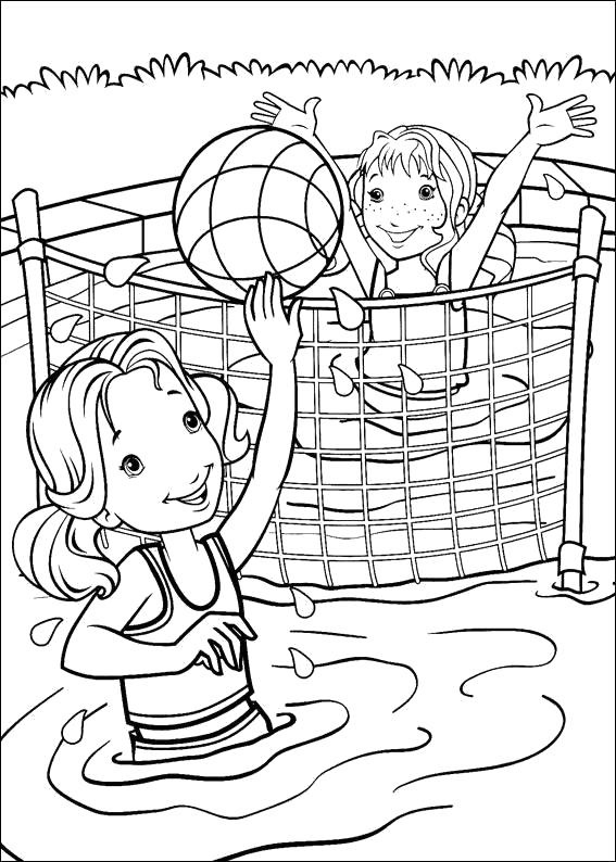 Раскраска Раскраски волейбол волейбол, девочки, сетка, мяч. Волейбол