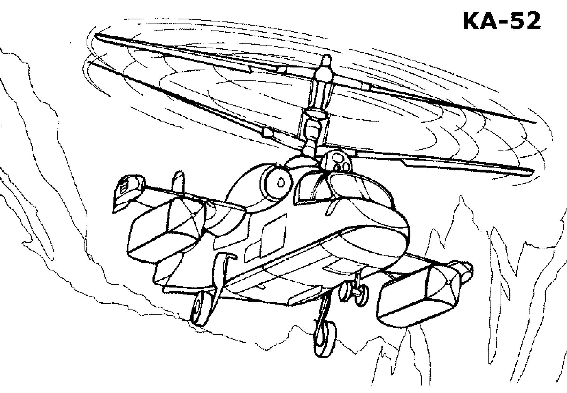 Раскраска Ка-52. Скачать вертолет.  Распечатать вертолет