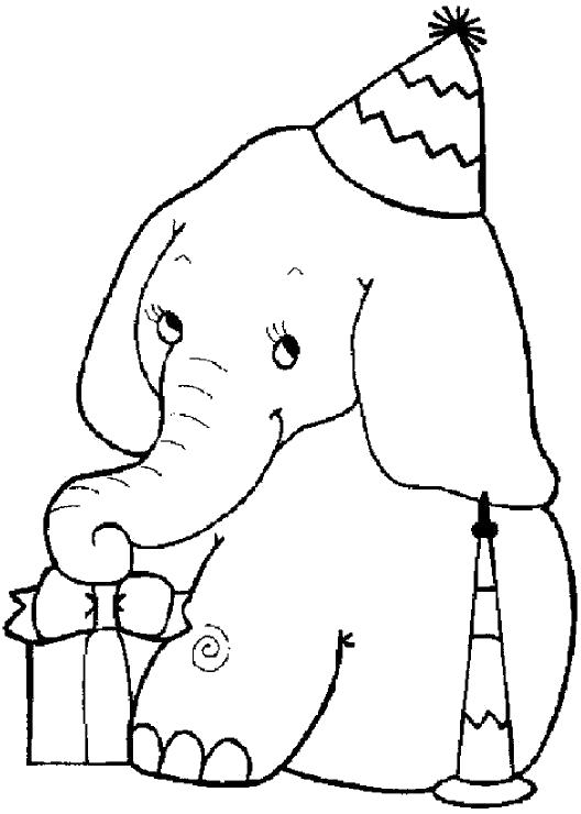 Раскраска слоненок с подарками. Дикие животные