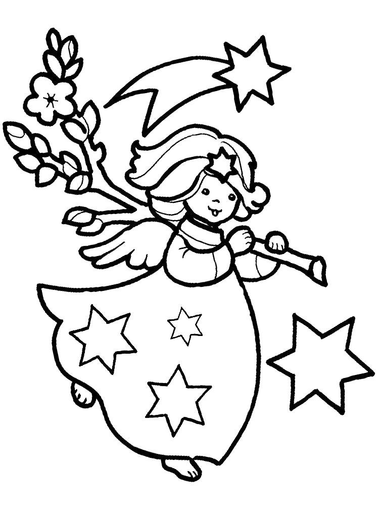 Раскраска Детские черно-белые картинки с ангелочками для раскрашивания. Скачать ангел.  Распечатать мифические существа