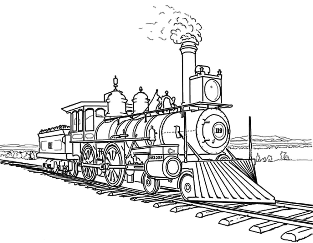 Раскраска Старинный поезд. Скачать поезд.  Распечатать для мальчиков