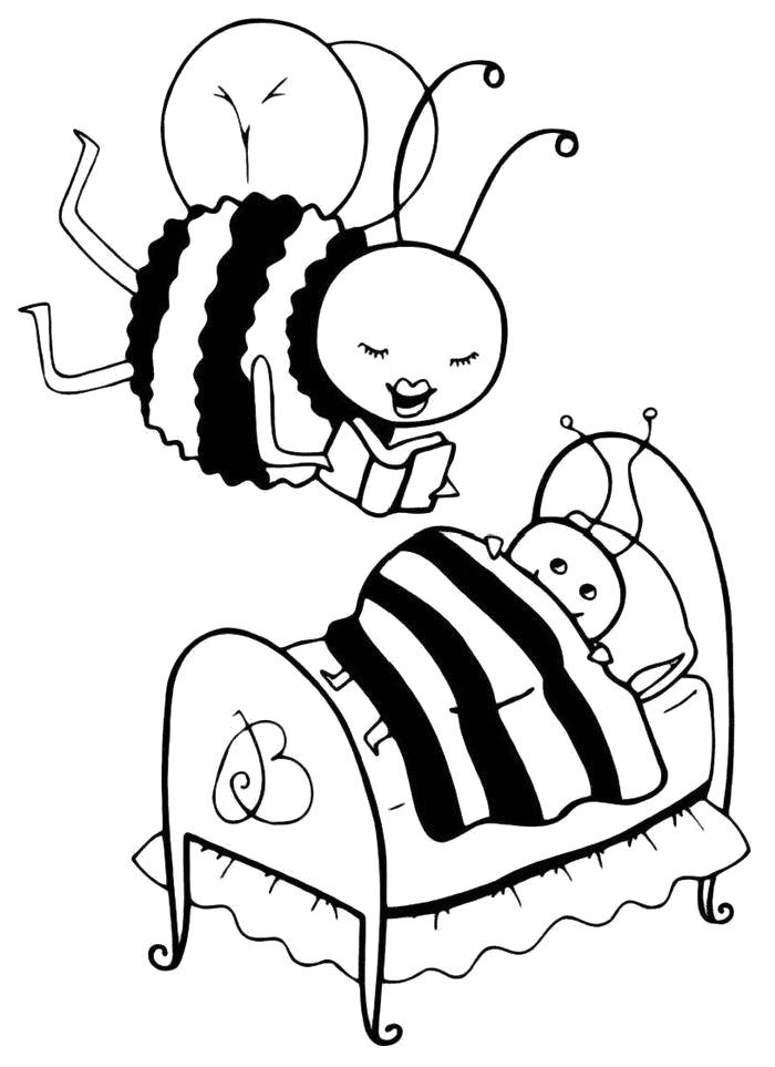 Раскраска Раскраска Пчела читает на ночь сказку. Пчела
