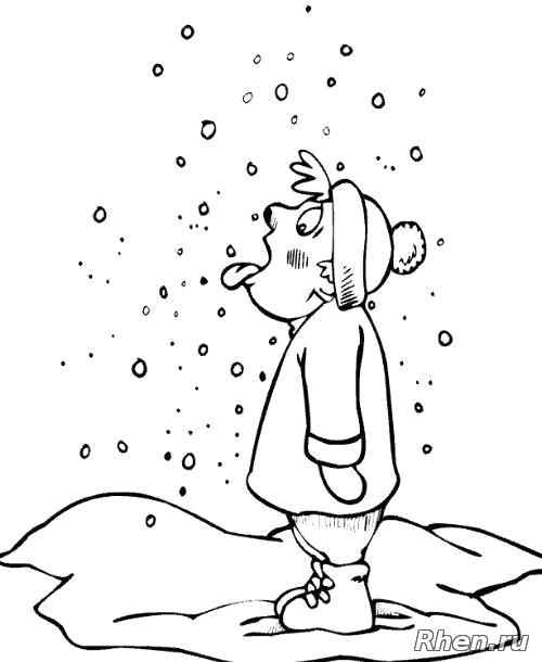 Раскраска Мальчик есть снег.. Скачать снег.  Распечатать снег