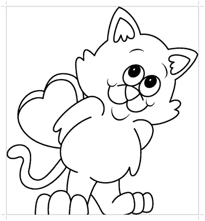 Название: Раскраска  валентинка котенок. Категория: Домашние животные. Теги: Котенок.