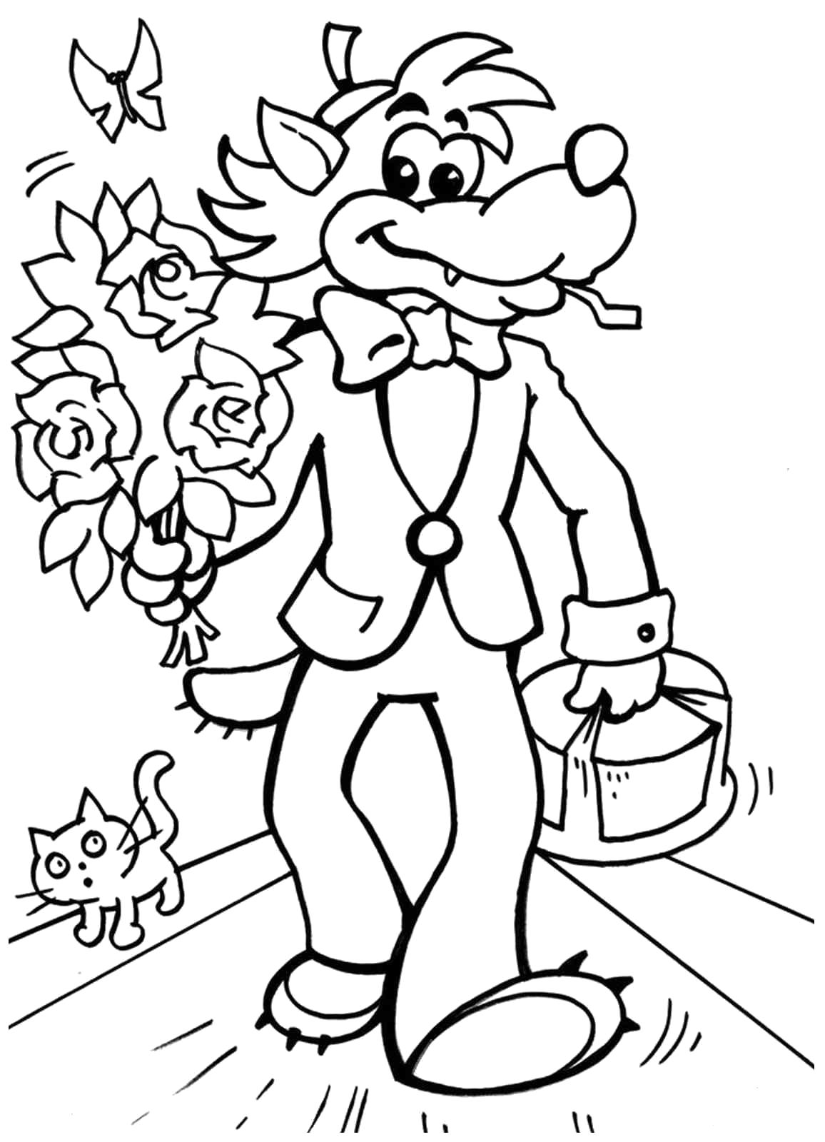 Раскраска Торт и цветы. Советские мультфильмы