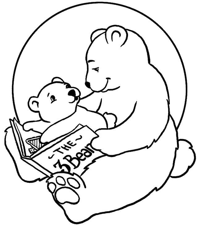 Раскраска Мама медведица читает малышу. 