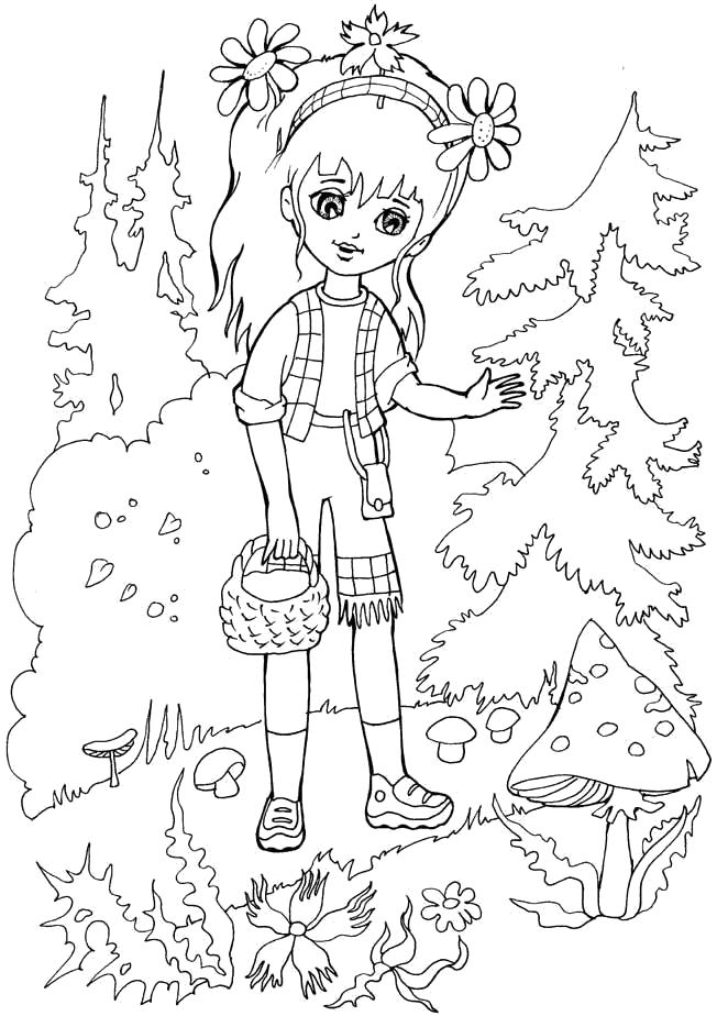 Раскраска раскраска девочка в лесу. Девочка