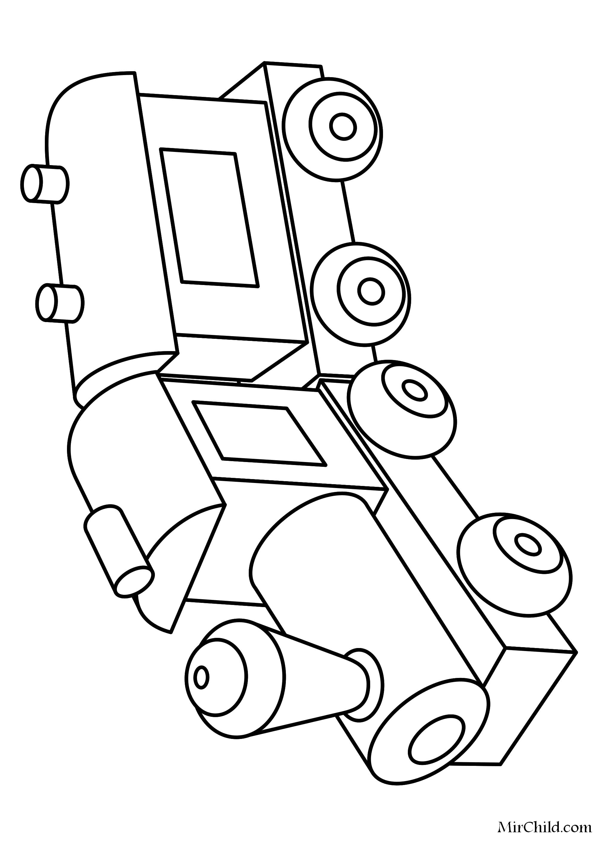 Раскраска  Игрушка паровозик с вагоном. Скачать паровозик.  Распечатать паровозик