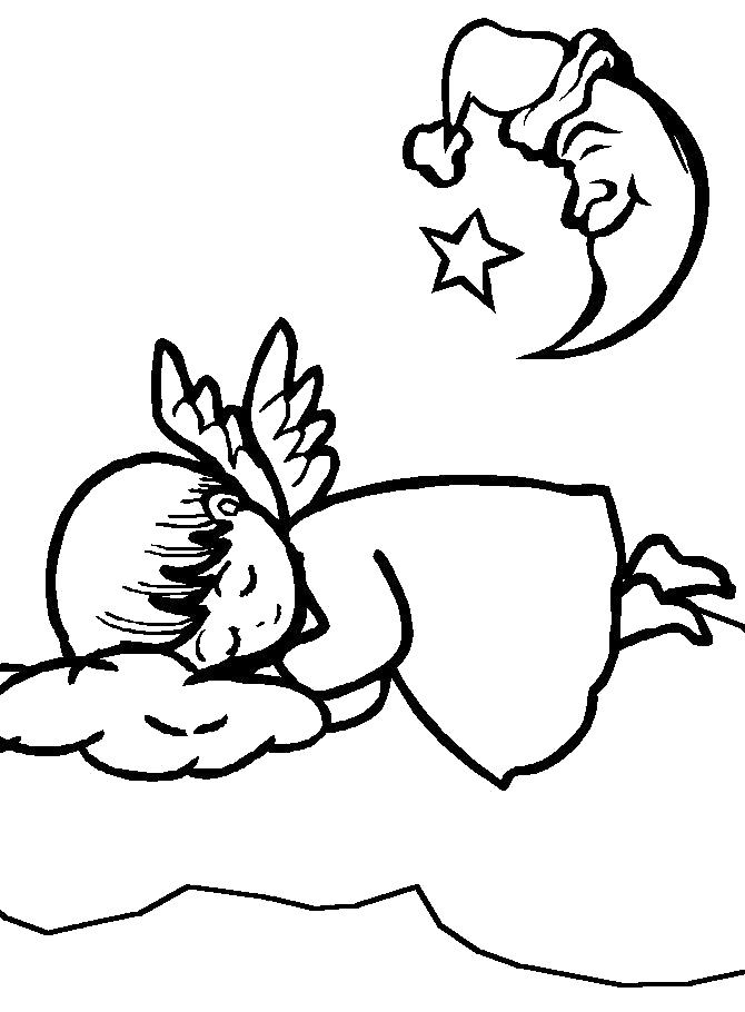 Раскраска спящий маленький ангел. мифические существа