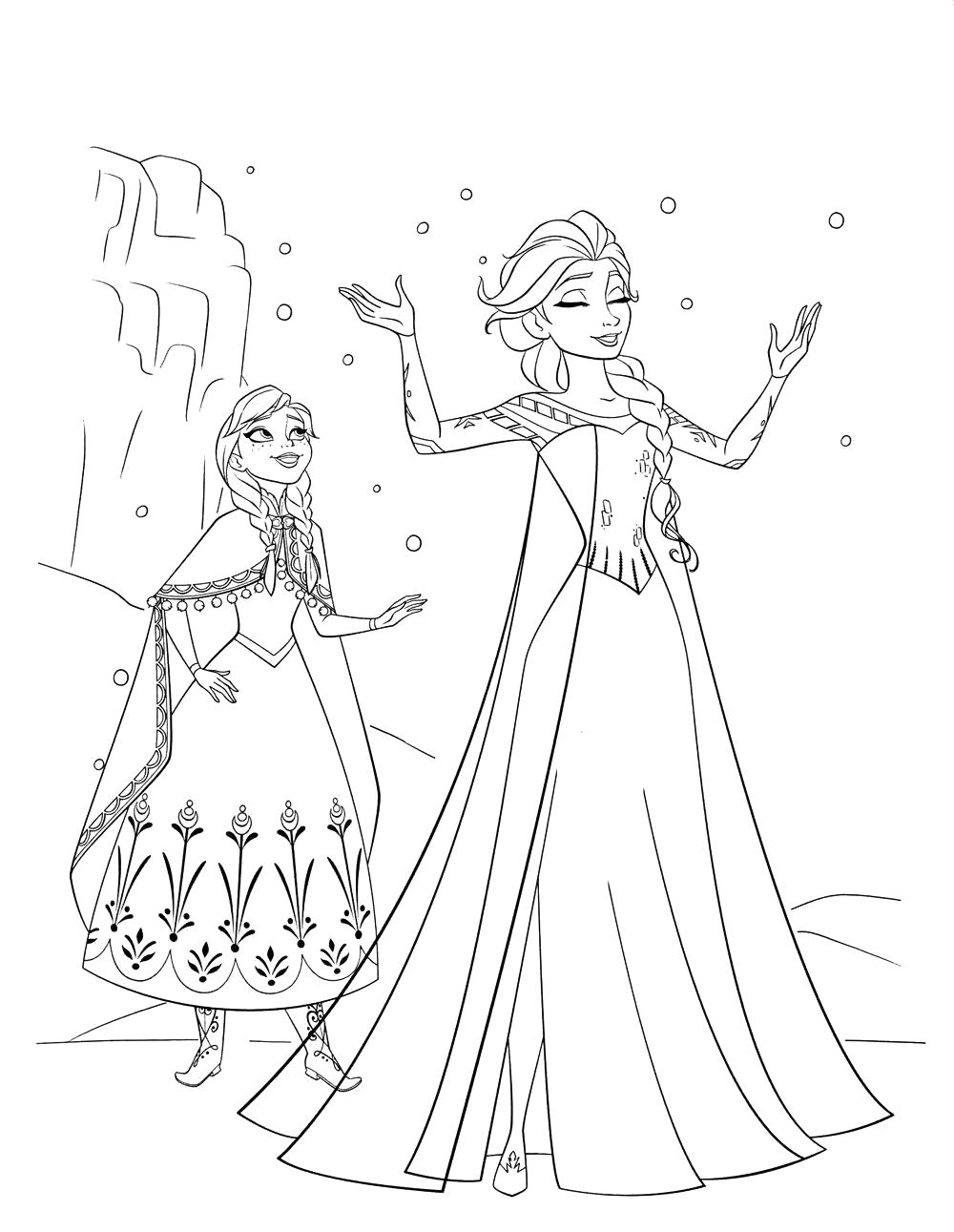 Раскраска  холодное сердце эльза и принцесса анна и снег. Скачать Эльза.  Распечатать Эльза