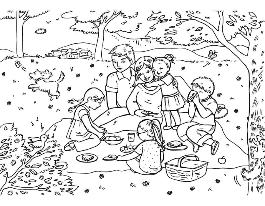 Раскраска Раскраска- семья на пикнике. 
