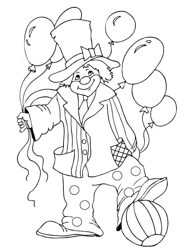 Раскраска Клоун с шариками. Скачать цирк.  Распечатать цирк
