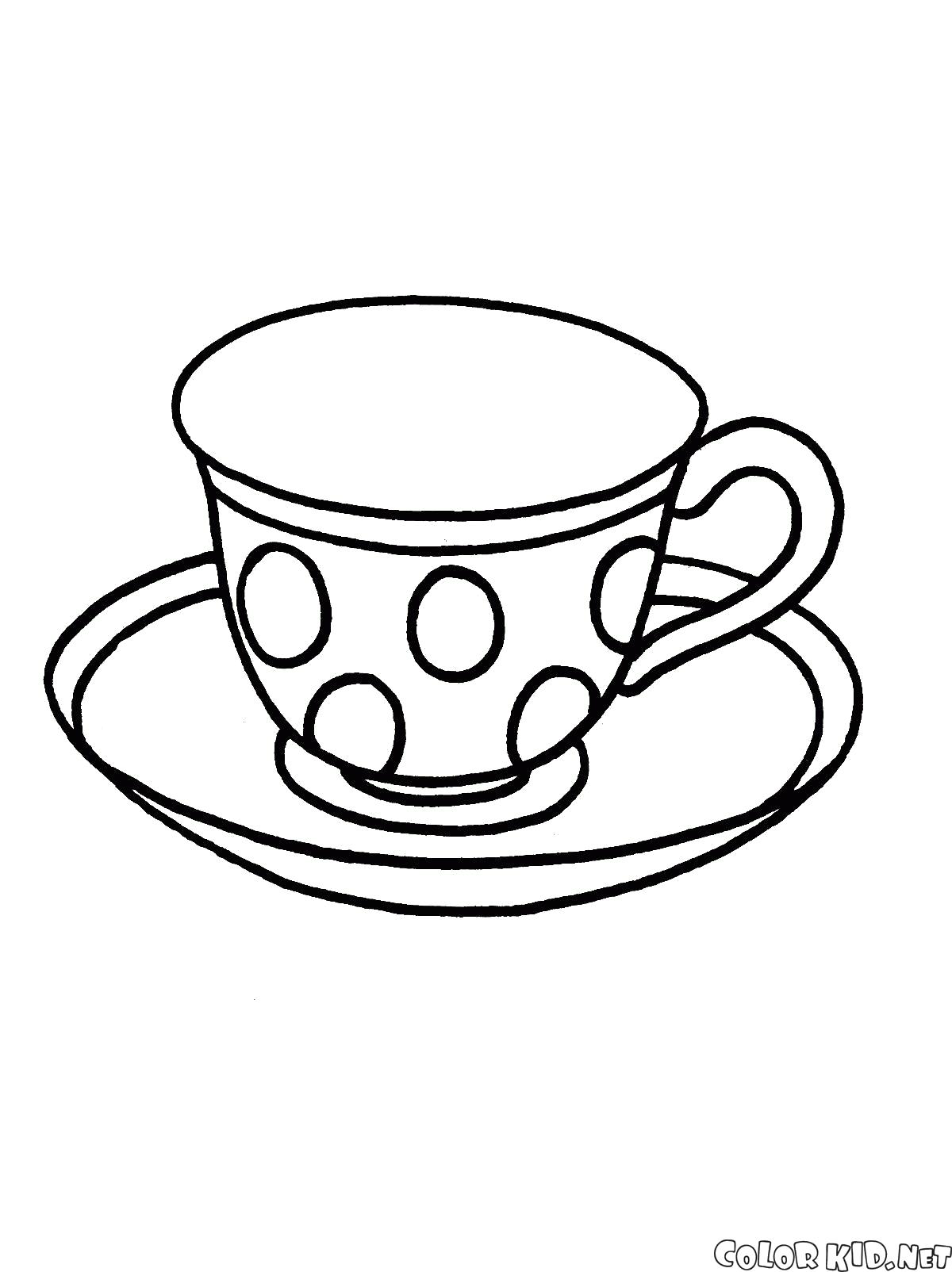 Название: Раскраска Чашка с блюдцем, чашка в кружочек. Категория: чашка. Теги: чашка.