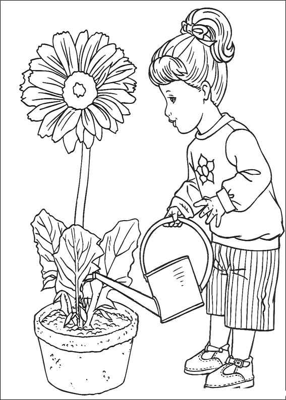 Картинка-раскраска для детей 4-5 лет лис поливает цветок распечатать