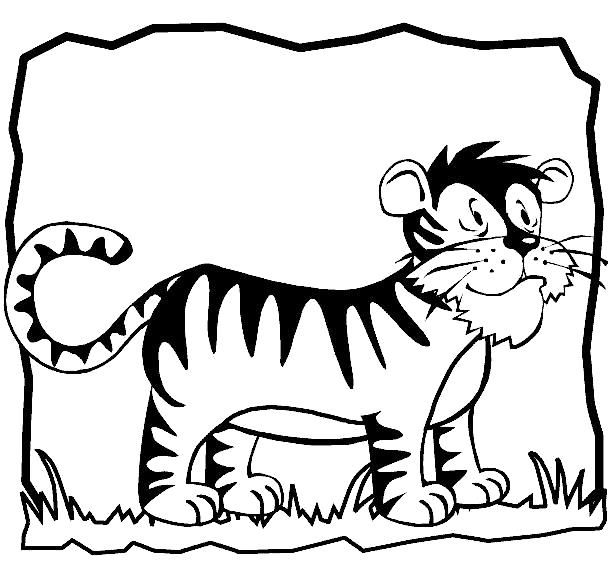 Раскраска Молодой тигр. Скачать Тигр.  Распечатать Дикие животные