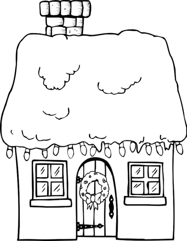 Раскраска  домик, рождественский домик, домик с герляндами. Скачать Дом.  Распечатать Дом