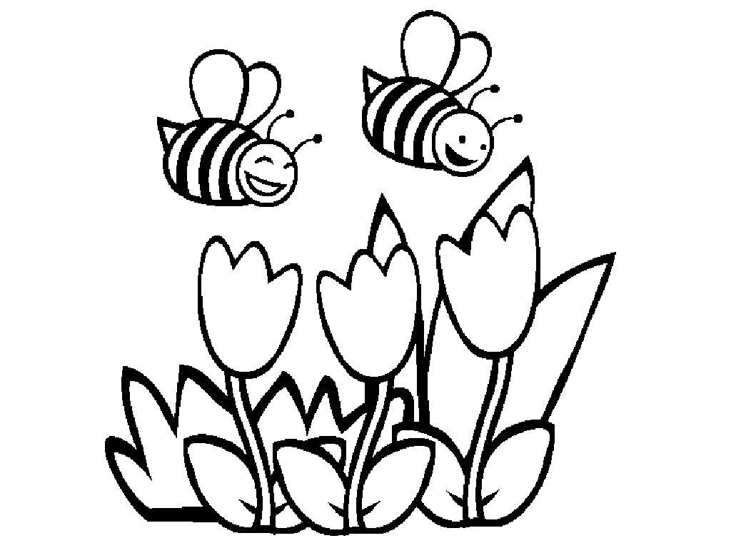 Название: Раскраска пчелы летят на тюльпаны. Категория: . Теги: .