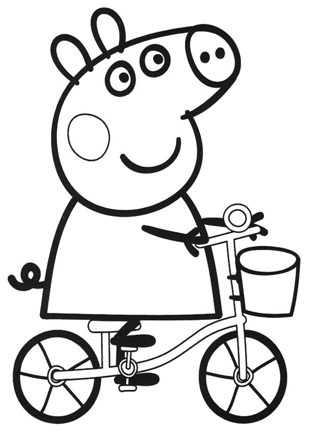 Раскраска Пеппа на велосипеде. Свинка Пеппа