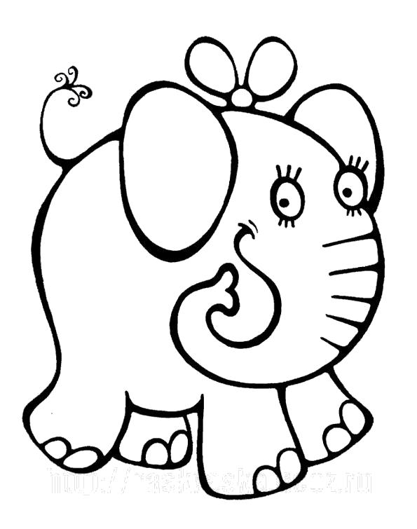 Название: Раскраска красивенький слоненок. Категория: Дикие животные. Теги: слон.