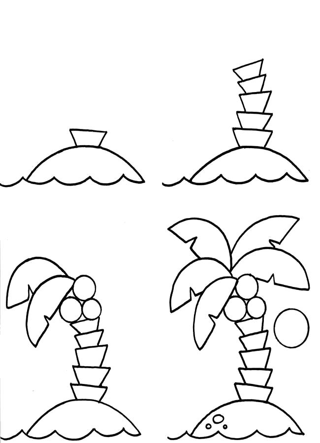 Название: Раскраска учимся рисовать пальму. Категория: Учимся рисовать. Теги: как нарисовать.
