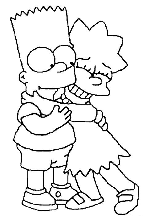 Раскраска Лиза обнимает Барта. Скачать Симпсоны.  Распечатать Симпсоны