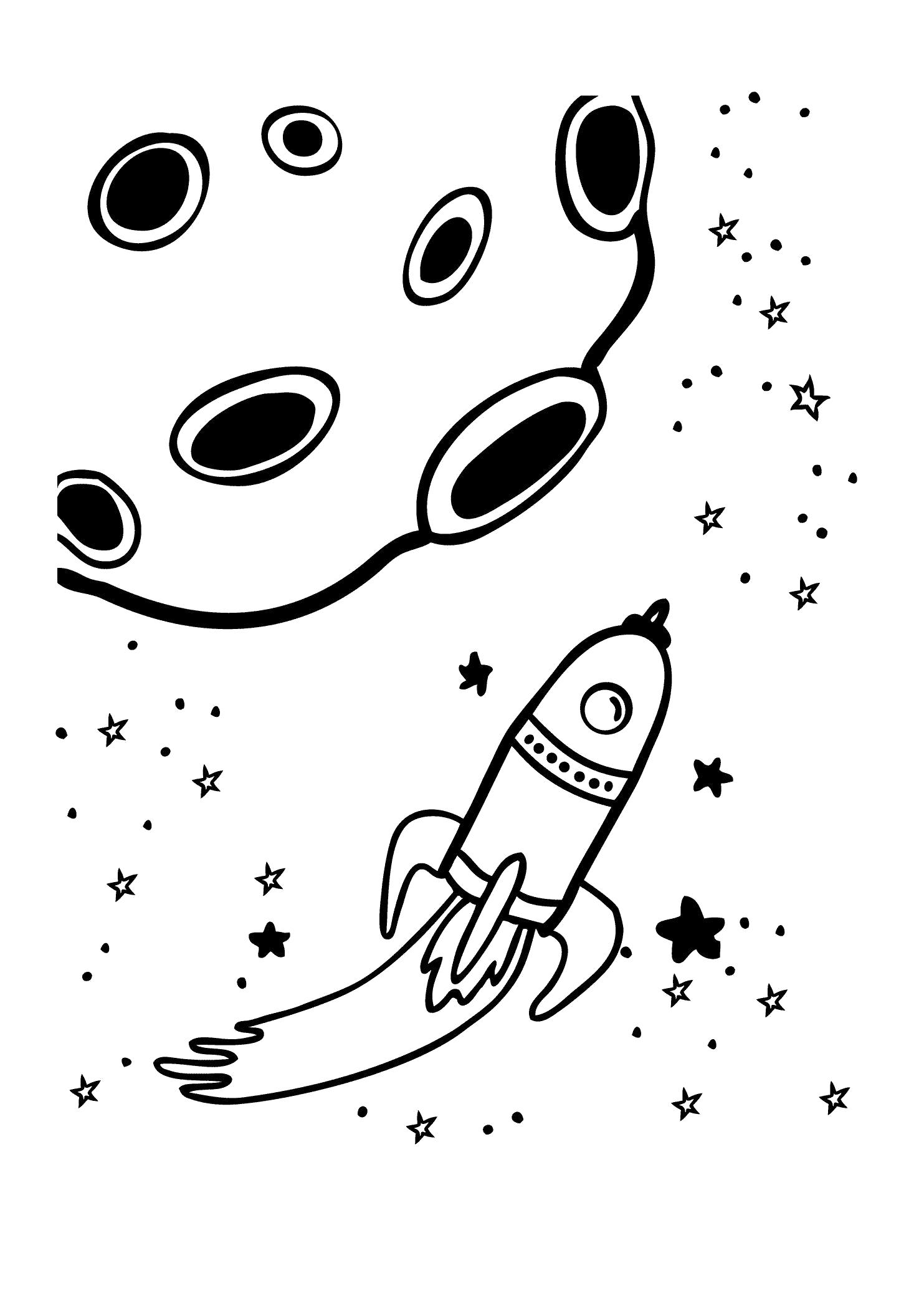 Раскраска  Ракета и астероид -  про космос (Распечатать/Скачать). Скачать ракета.  Распечатать ракета
