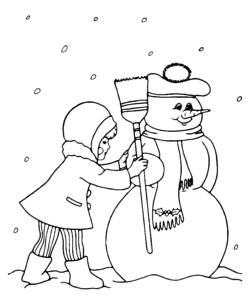 Раскраска Нарядный снеговик. снег