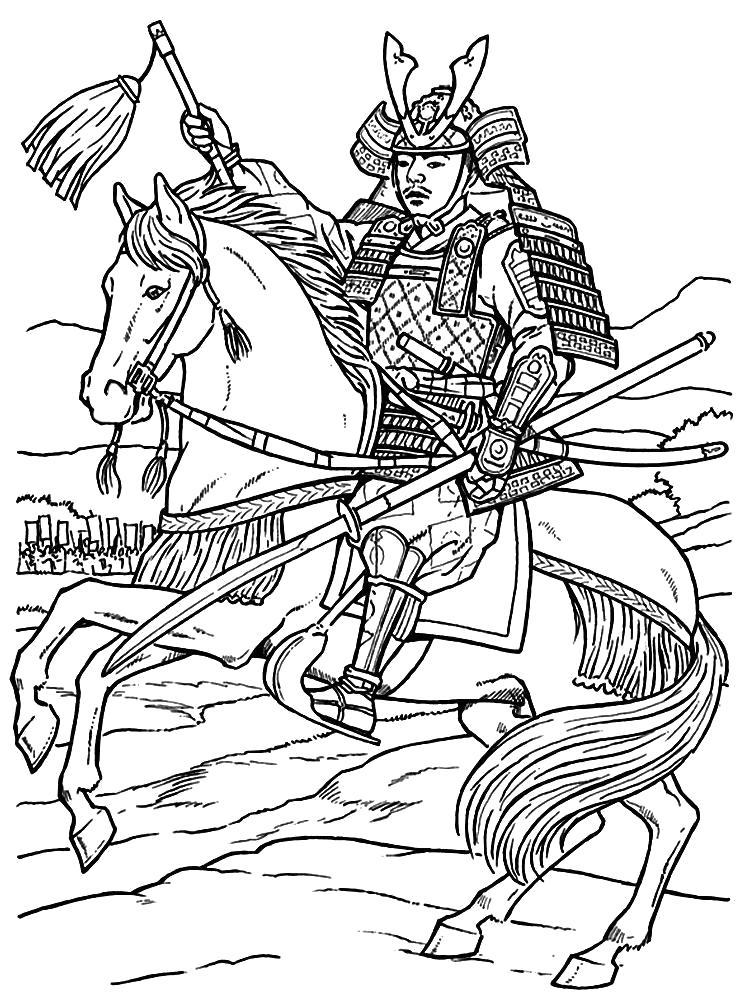 Раскраска Самурай на коне. 