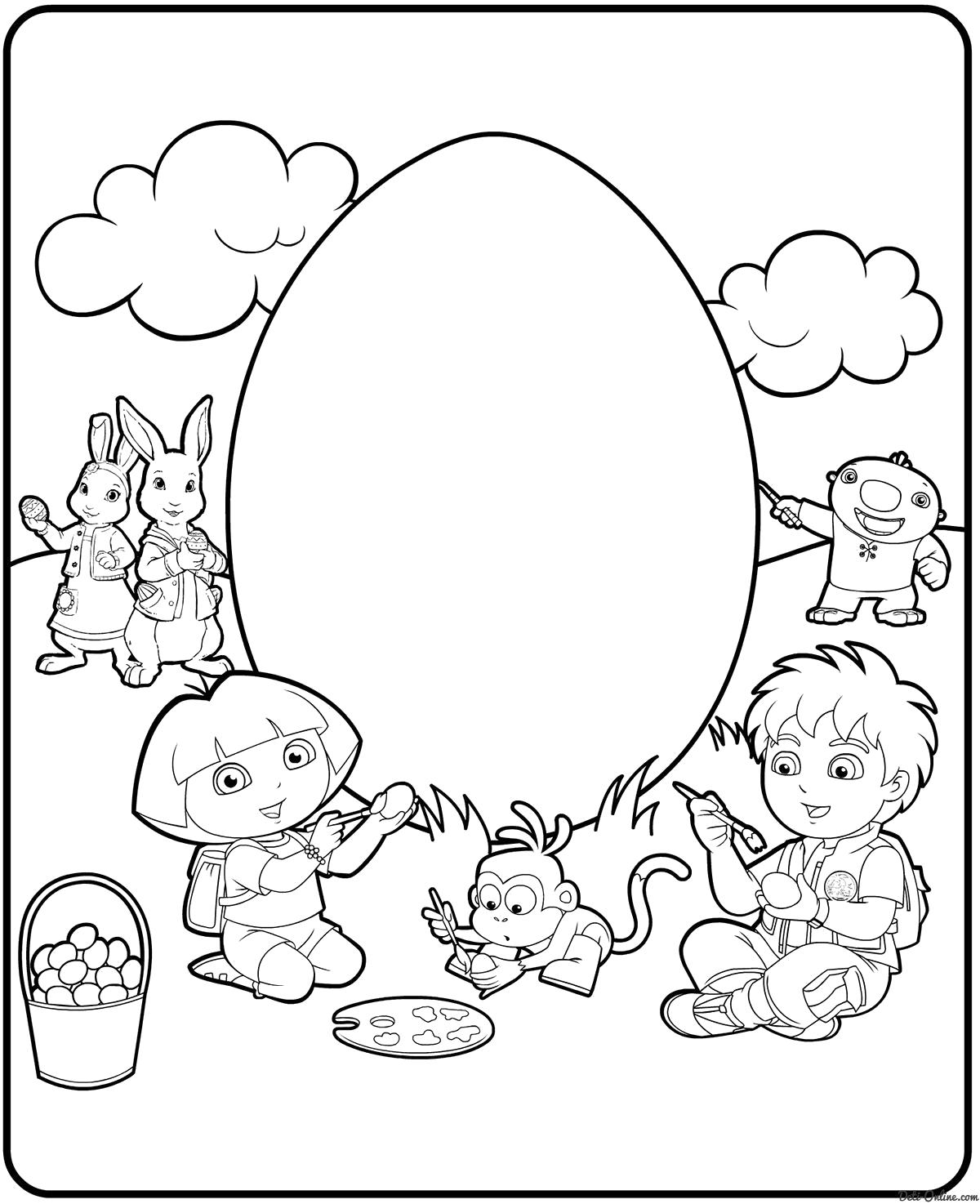 Раскраска Даша и пасхальные яйца. Пасха