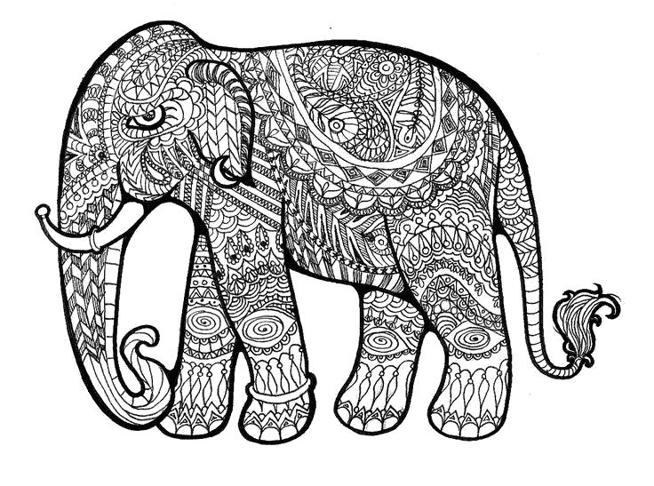 Раскраска Слон. Скачать животные, узоры.  Распечатать антистресс