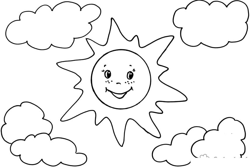 Название: Раскраска лето веселое,солнце,два облака . Категория: Лето. Теги: Лето.