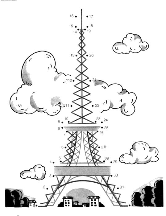 Раскраска Эйфелева башня. Цифра