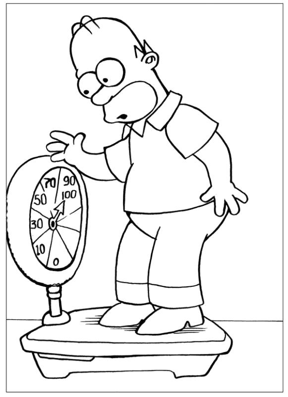 Раскраска Гомер на весах . Скачать Симпсоны.  Распечатать Симпсоны