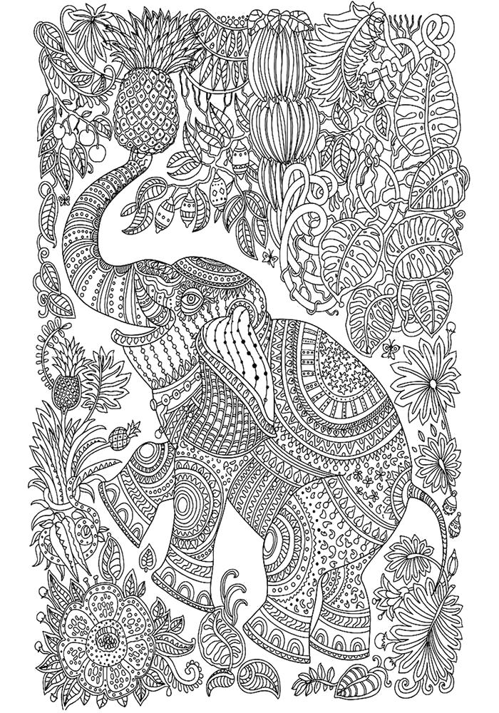 Раскраска Раскраска антистресс слон распечатать. Дикие животные