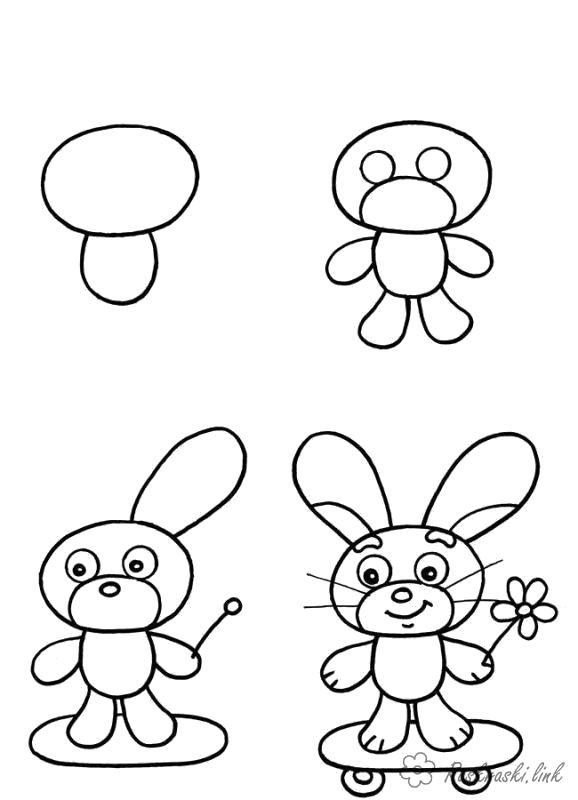 Раскраска  заяц как нарисовать зайца. Скачать как нарисовать.  Распечатать Учимся рисовать