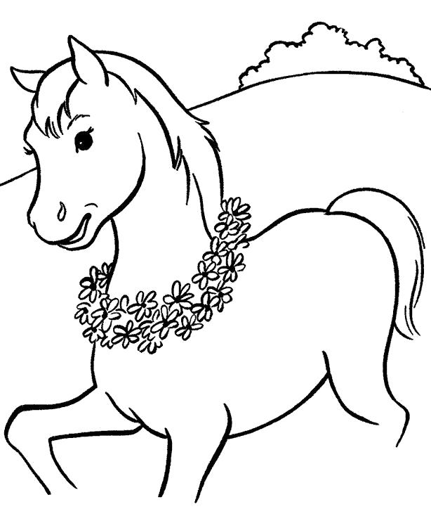 Раскраска Лошадь в цветах. Домашние животные