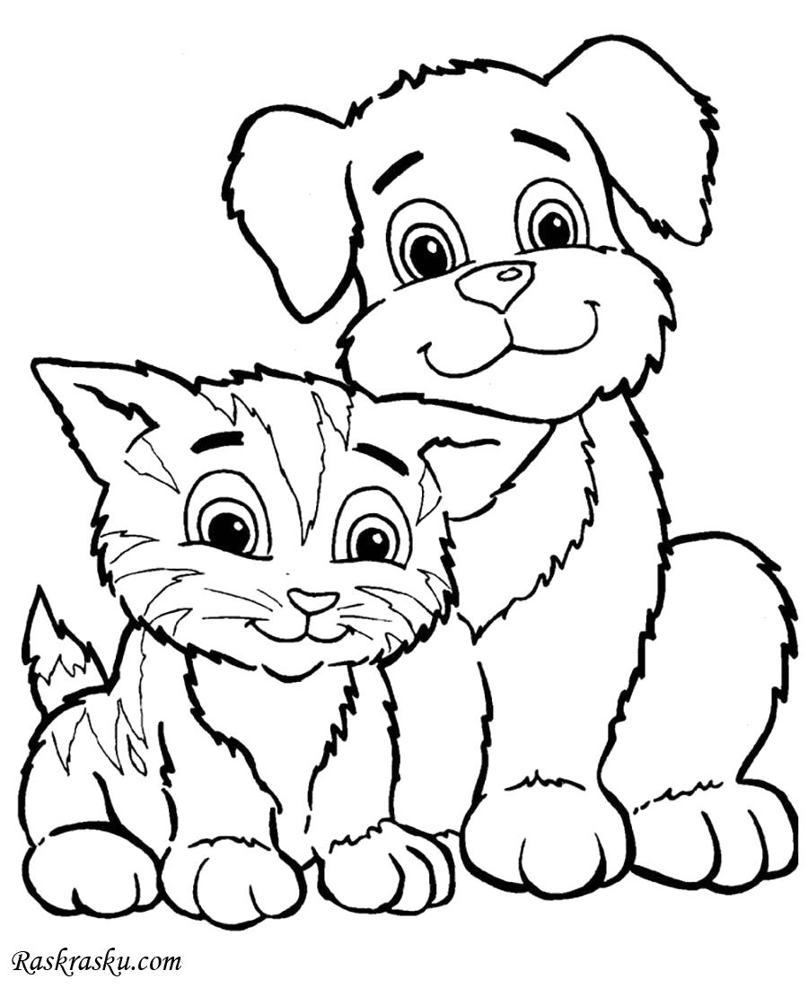 Раскраска Кошка и собака. Скачать кошка.  Распечатать кошка