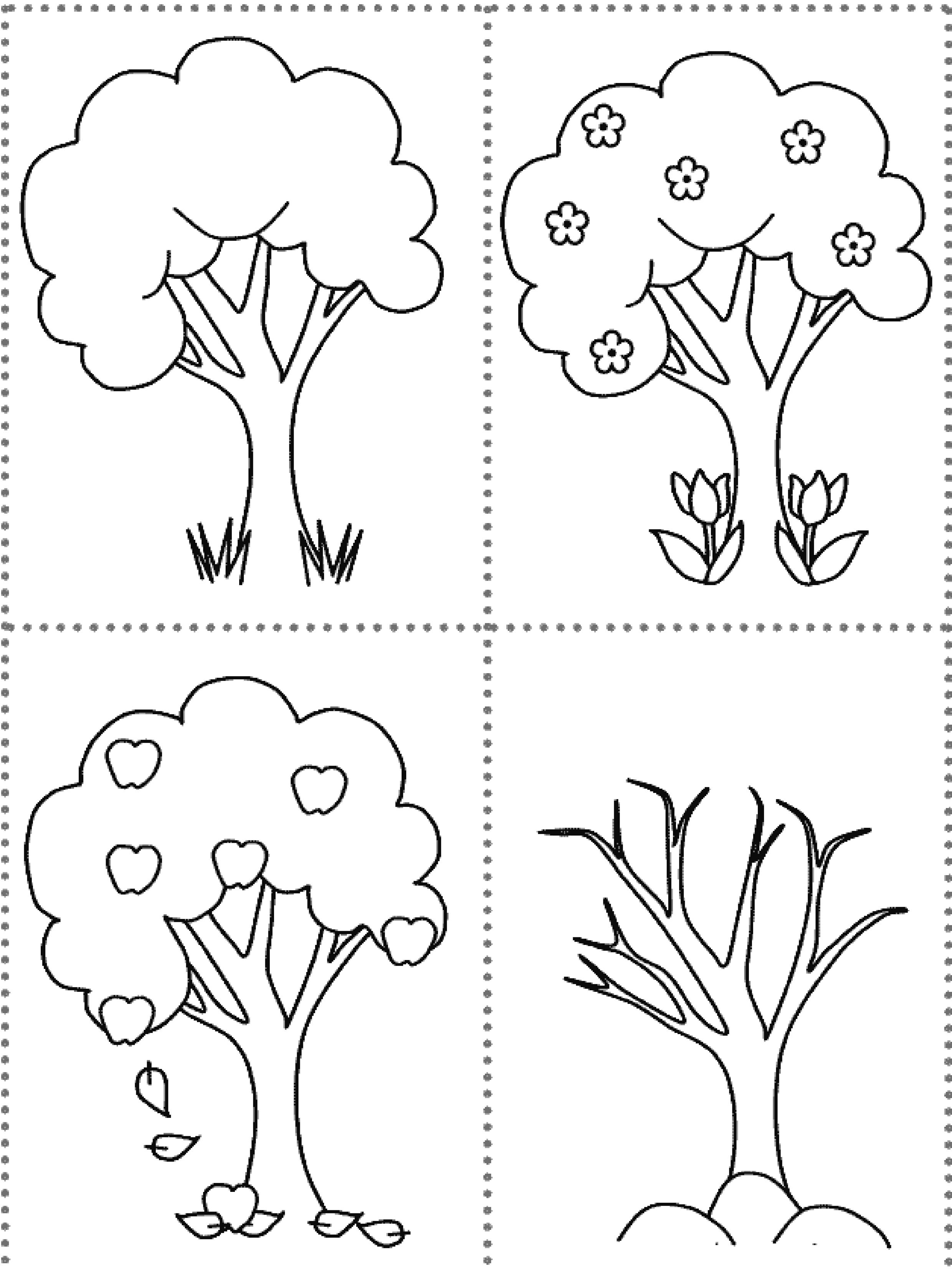 Название: Раскраска Раскраска дерево в разные времена года. Категория: растения. Теги: дерево.