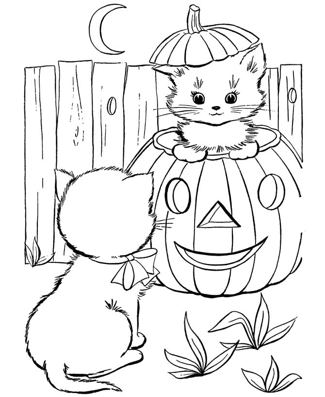 Раскраска Две кошки на Хэллоуин. Хэллоуин