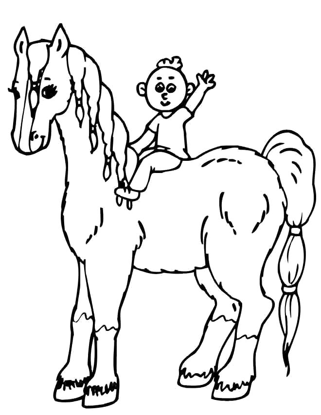 Раскраска Малыш на коне. Скачать Лошади.  Распечатать Лошади