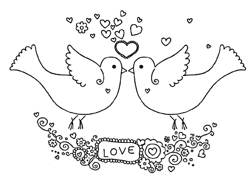 Раскраска  голуби влюбленная пара голубей. Скачать Голубь.  Распечатать Голубь