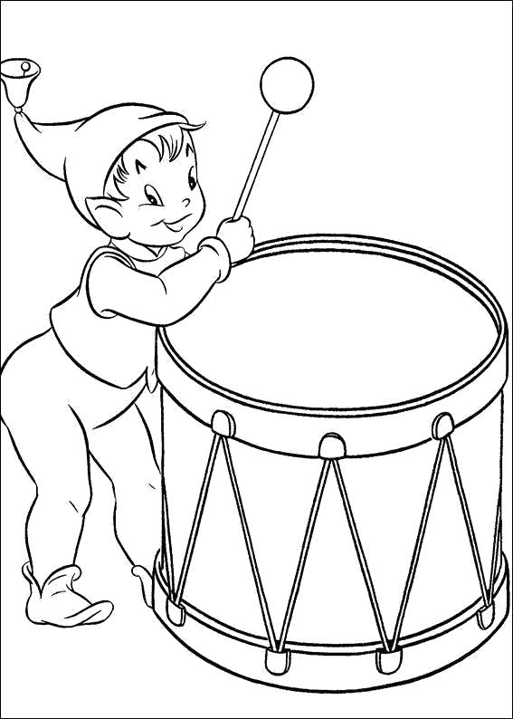 Раскраска Новогодние раскраски для детей, мальчик и большой барабан. новогодние