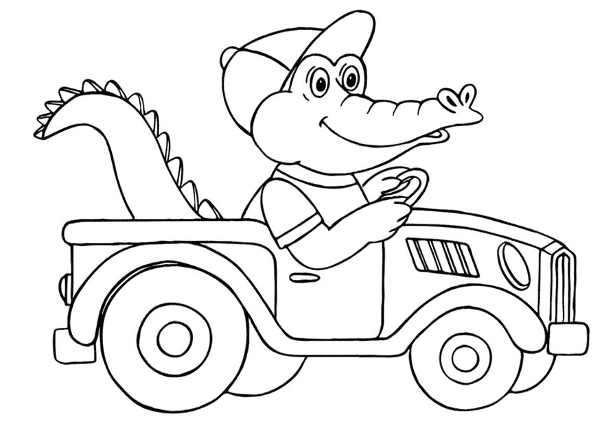 Название: Раскраска детские раскраски автомобили, крокодил едет на машине. Категория: Автомобиль. Теги: Автомобиль.